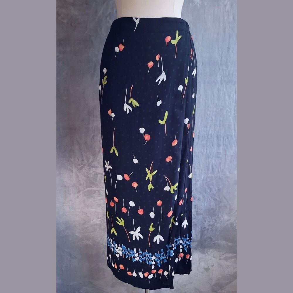 CAROLE ANDERSON Vintage Dark Floral Maxi Wrap Skirt Size S High Slit Mixed Print